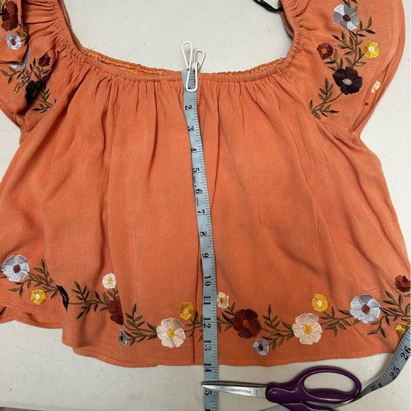 FOREVER 21 Burnt Orange Off the Shoulder Floral Design Crop Top Blouse Medium - Picture 12 of 13